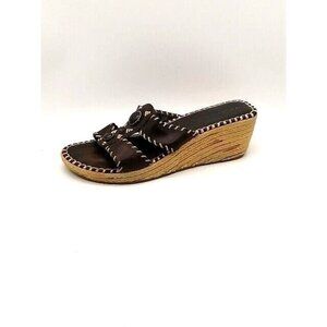 Truflex Womens‎ Sandals Ian Brown Leather Slide Espadrille Shoe Wedge Heel 9.5